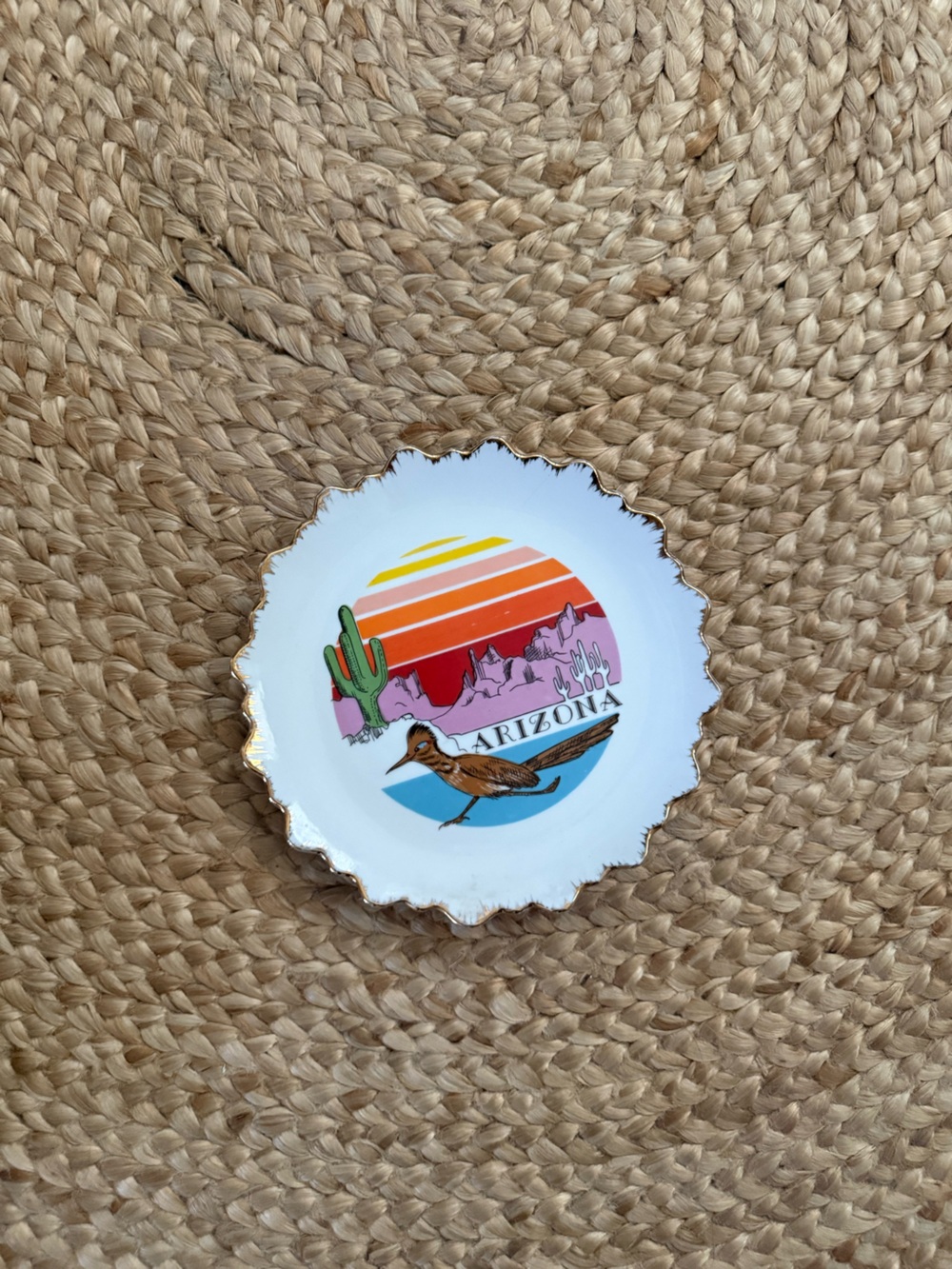 Arizona Sunset Ceramic Trinket Dish with Gold Edge